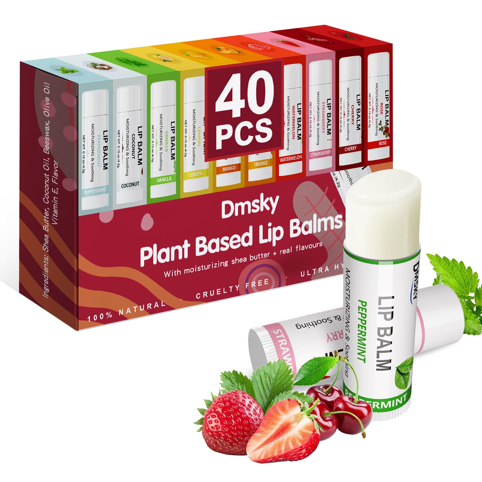 Bálsamo labial Dmsky 40-pack con variedad de sabores para hidratación diaria.