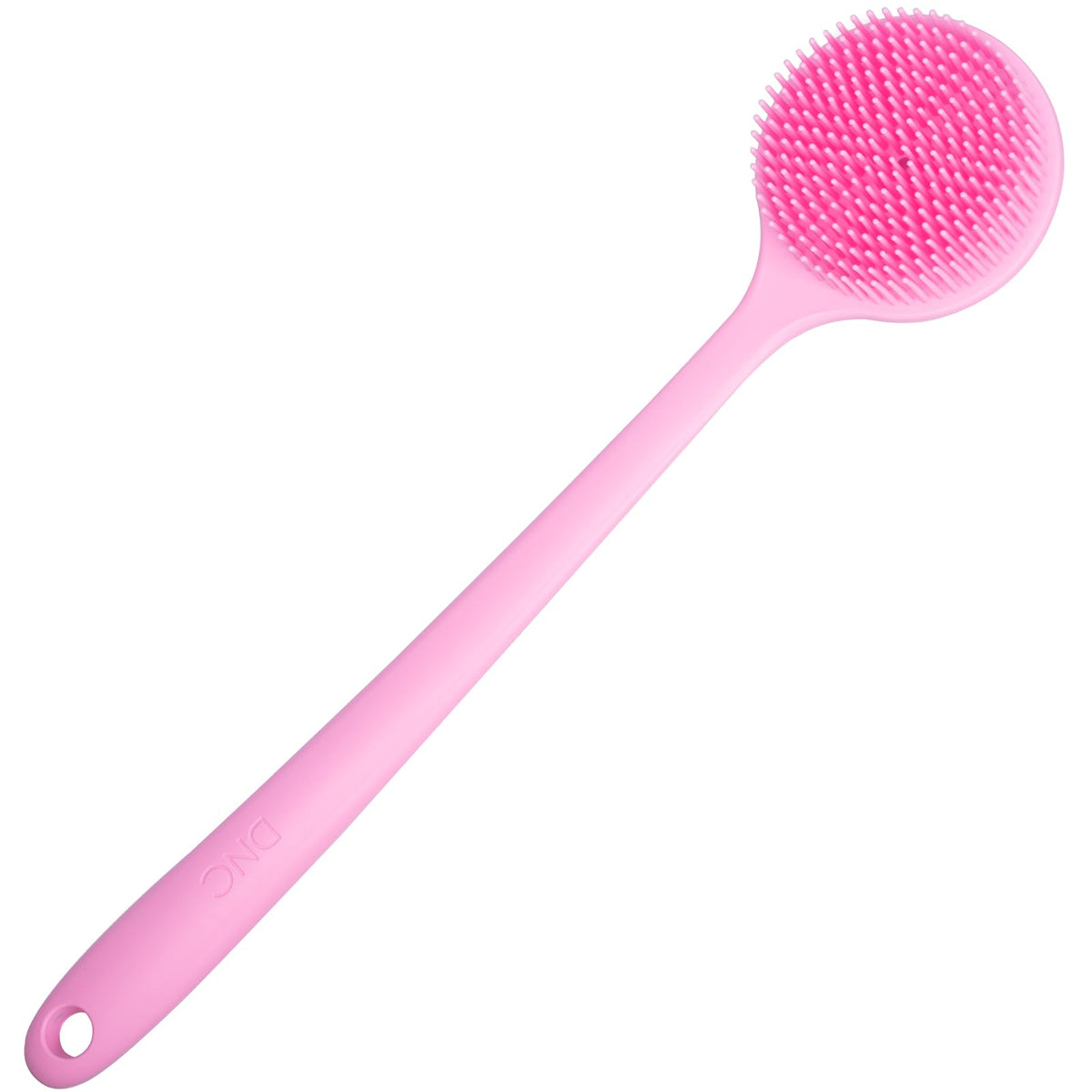 DNC dorso silicona cepillo largo rosa para limpieza efectiva del cuerpo.