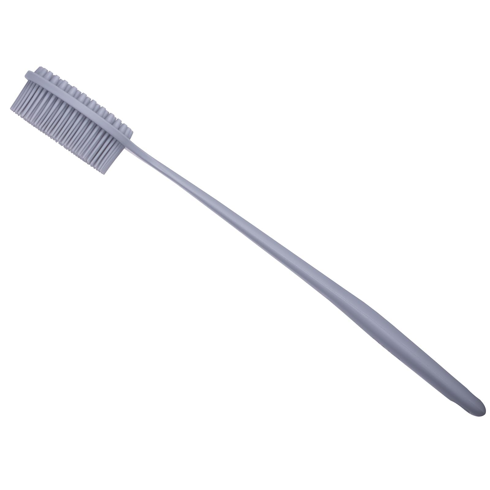 Front view of the DNC back scrubber showing soft bristles and long handle