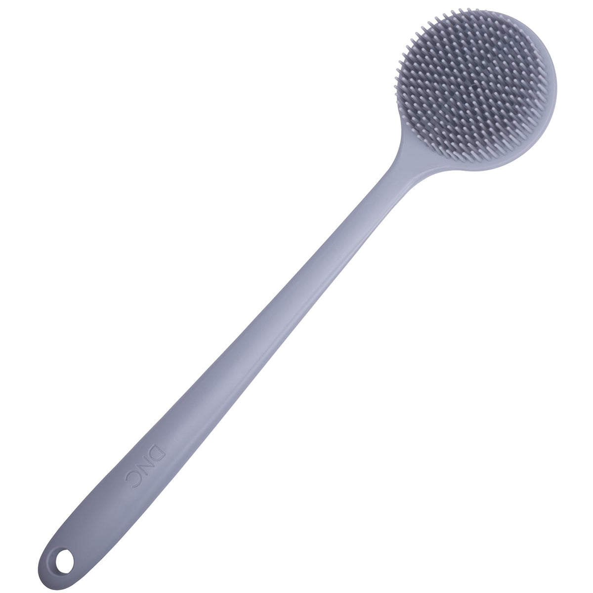 DNC silicone back scrubber with long handle front view for easy back cleansing