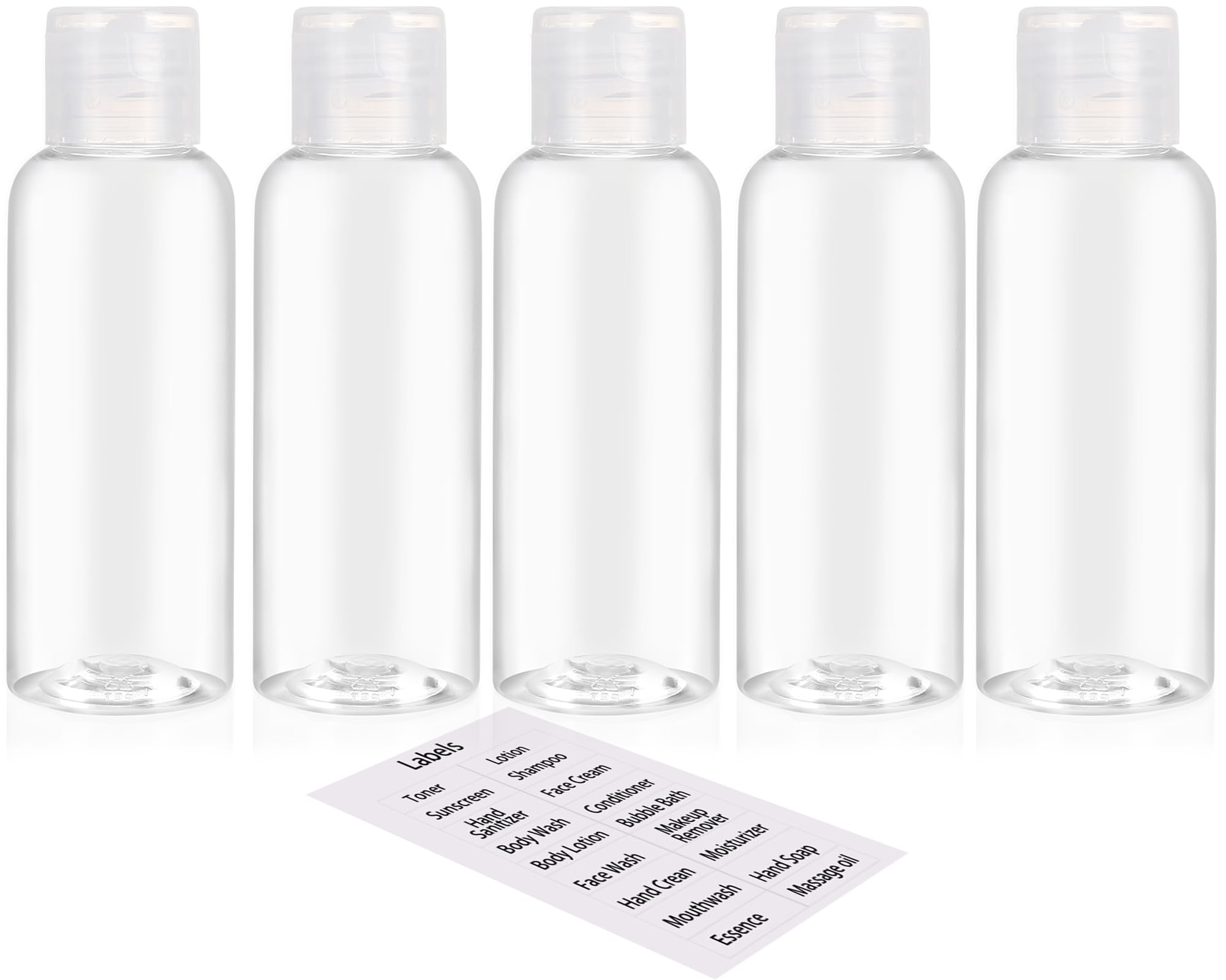 DNSEN 5-pack travel bottles with compact 3.4 oz capacity for easy packing.
