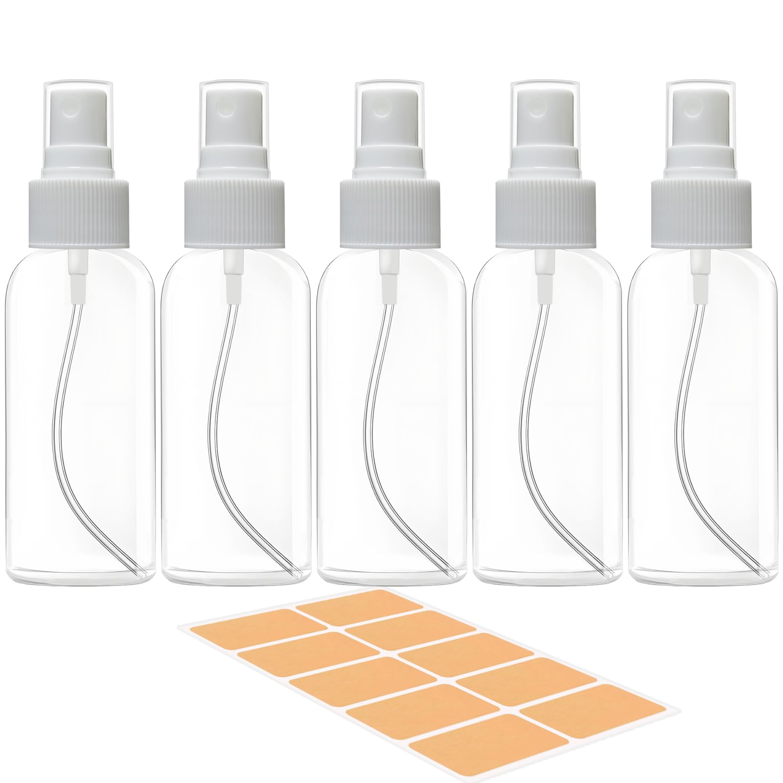 DNSEN 5-pack travel spray bottles showing 3.4 oz capacity for carry-on liquids