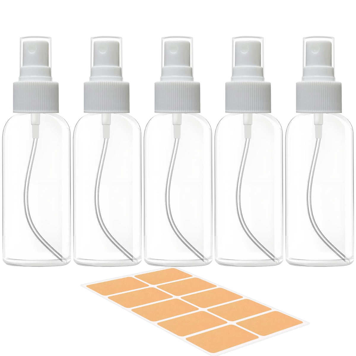 DNSEN 5-pack travel spray bottles showing 3.4 oz capacity for carry-on liquids