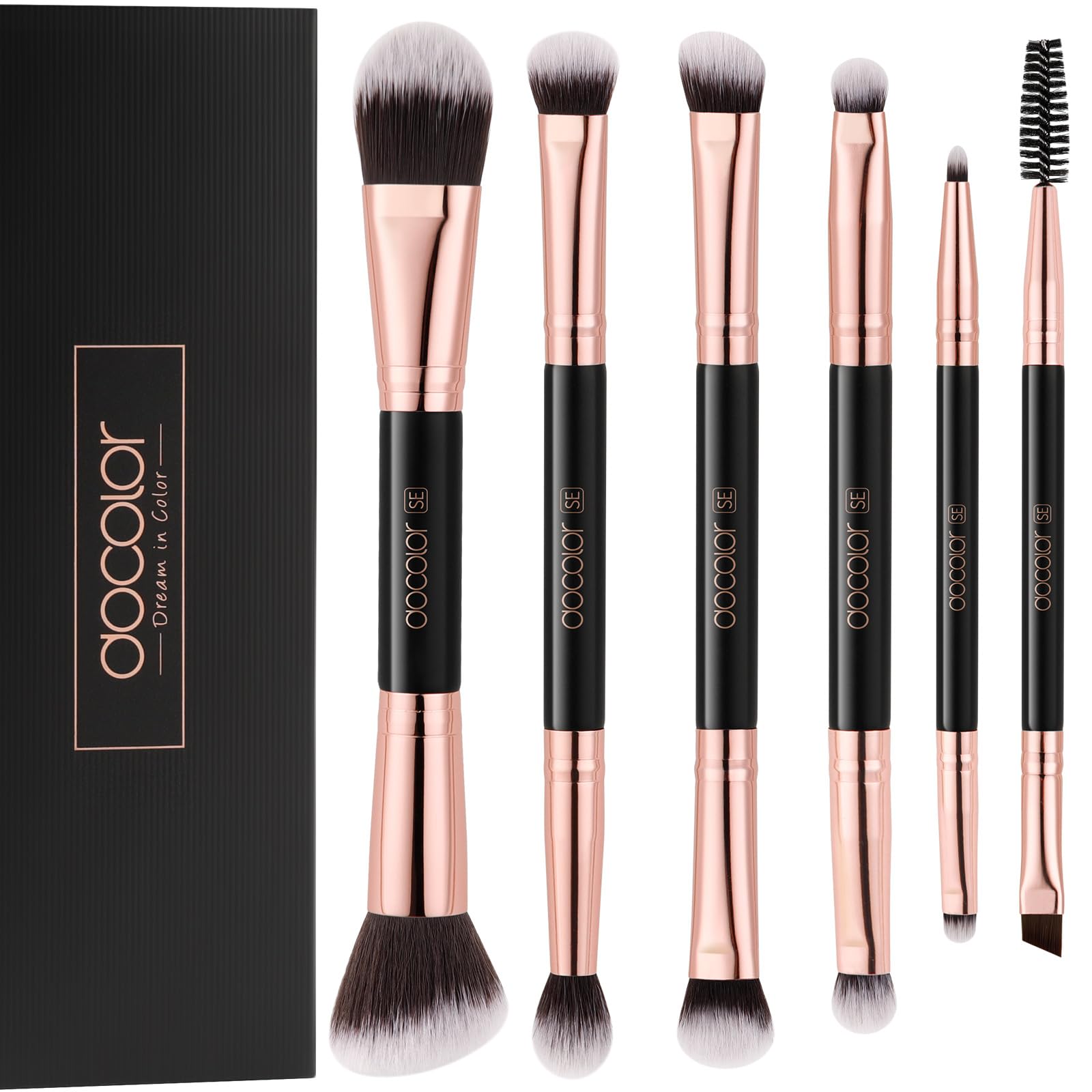 Docolor double-sided eyeshadow brush set for versatile shading, blending, and defining.