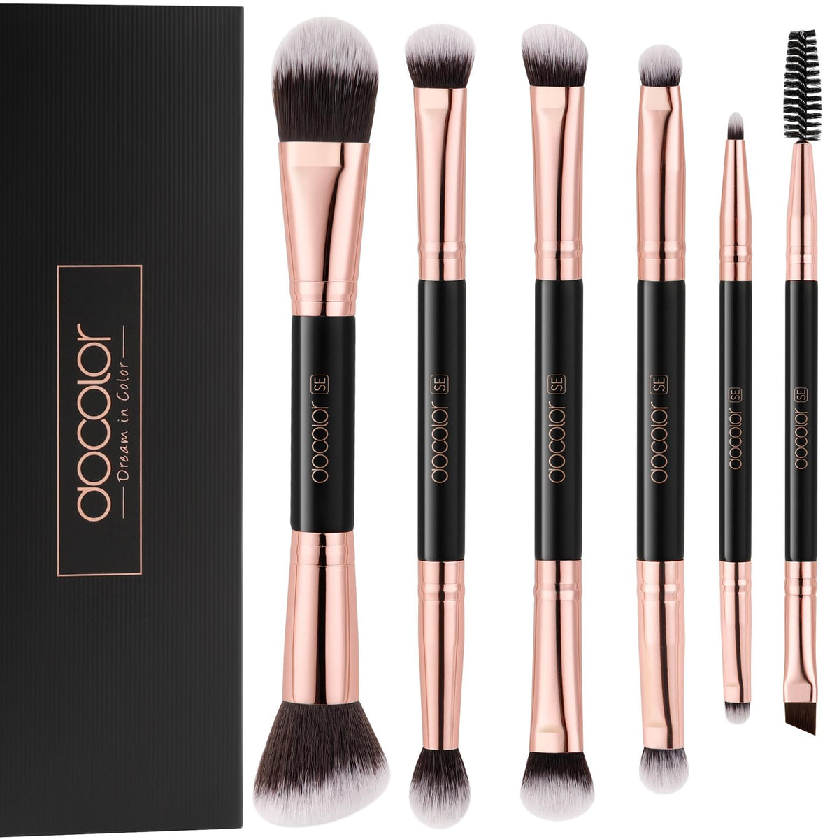 Docolor double-sided eyeshadow brush set for versatile shading, blending, and defining.