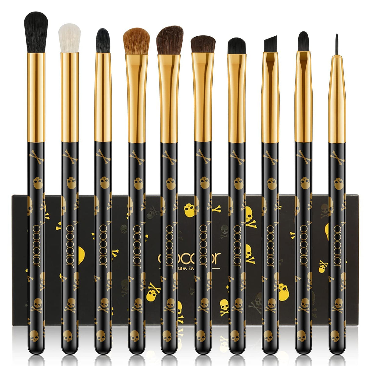 Docolor eye brush set with skull-printed handle for precise eyelid application