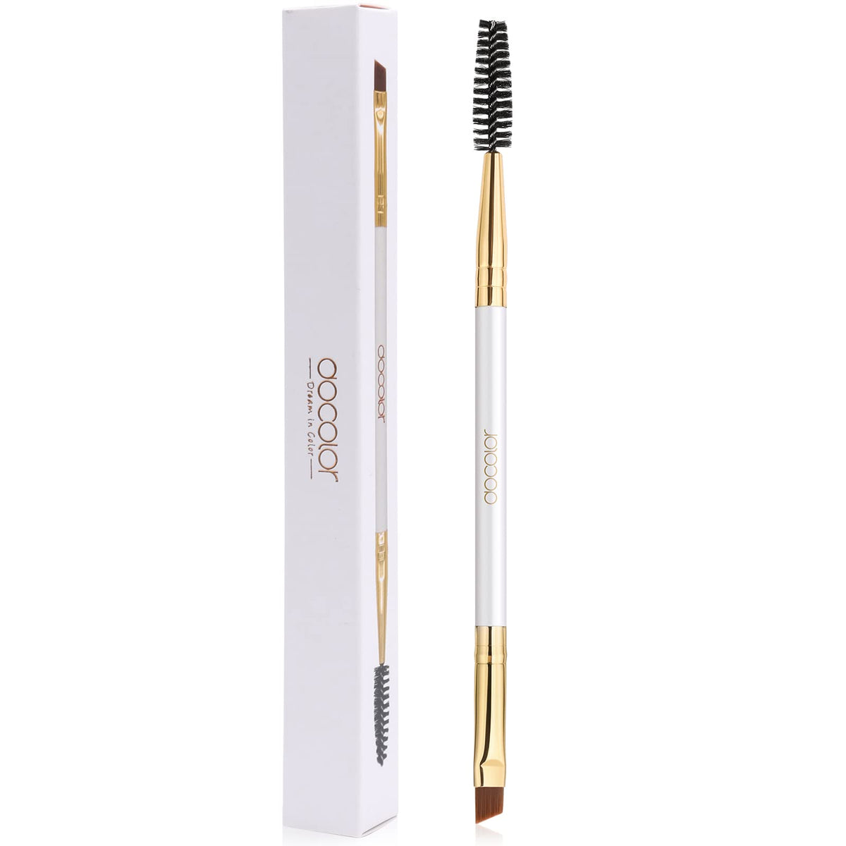 Docolor eyebrow brush duo with angled spoolie for precise brow shaping and eyelash grooming.