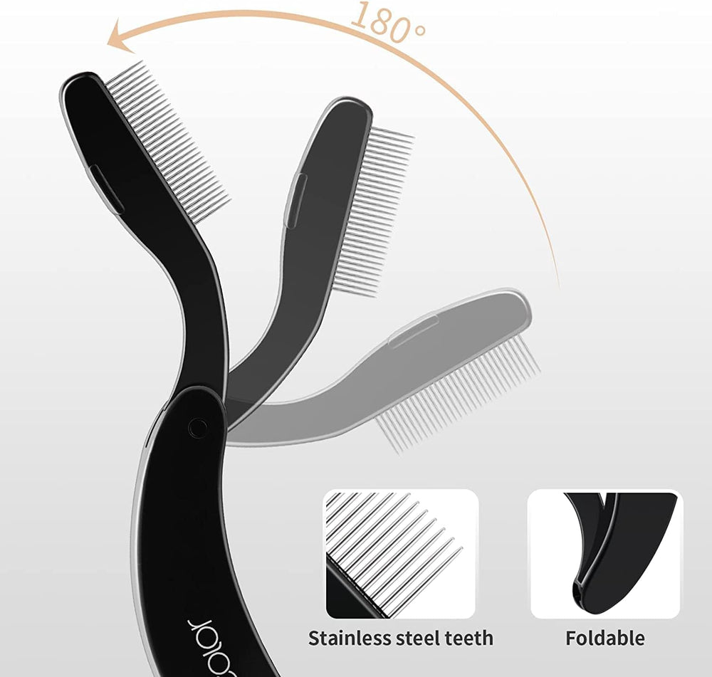 Docolor foldable eyelash comb in purse demonstrates ultra-compact travel-ready tool.