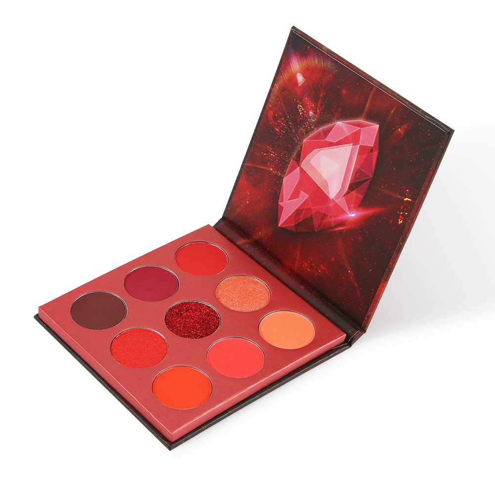 Docolor Paleta de sombras 9 colores rojo gema, brillo intenso para estilos versátiles.