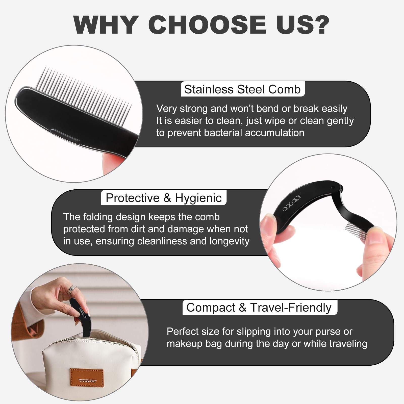 docolor travel lash comb folding compact case for on-the-go touch-ups.