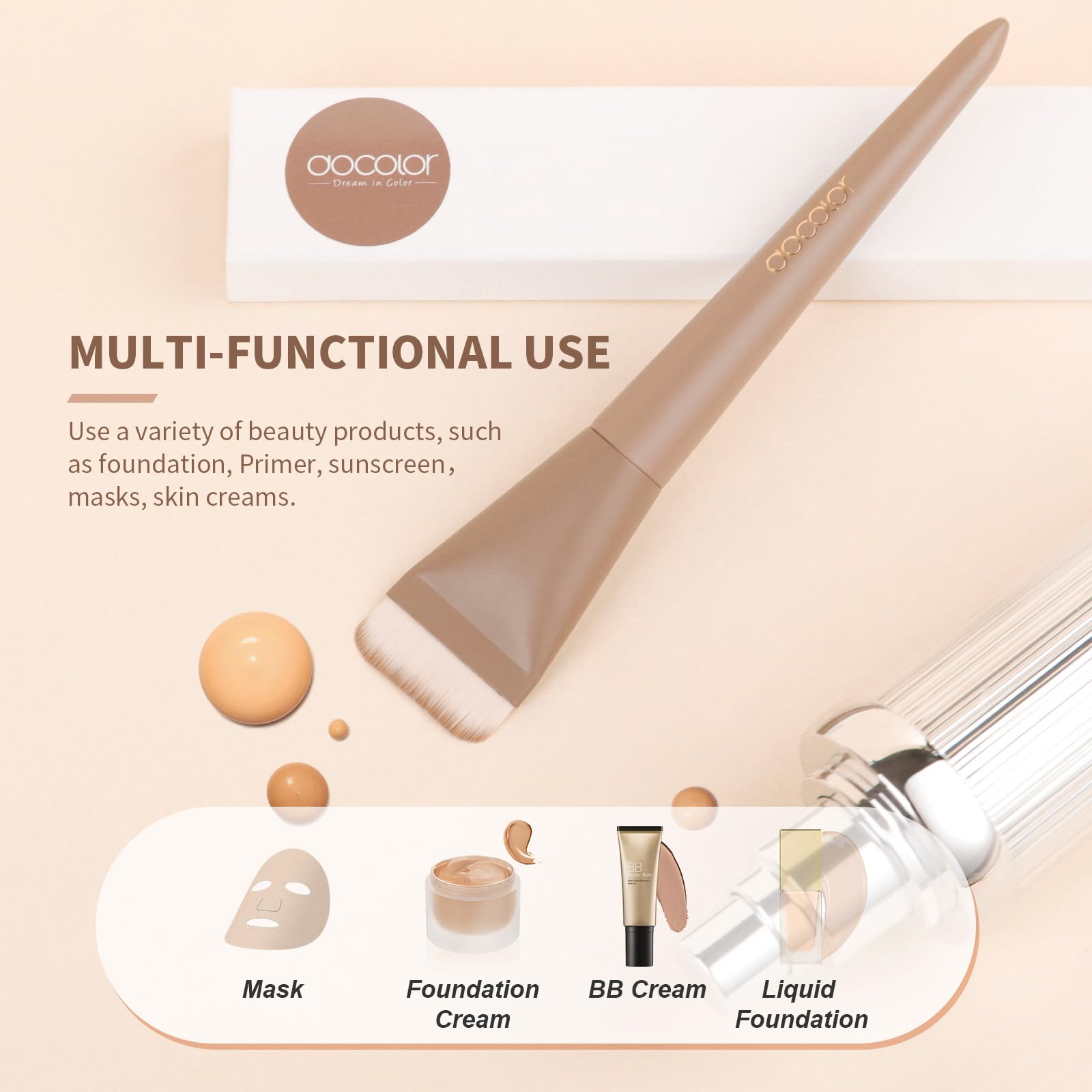 Docolor wooden handle foundation brush for comfortable grip during makeup.