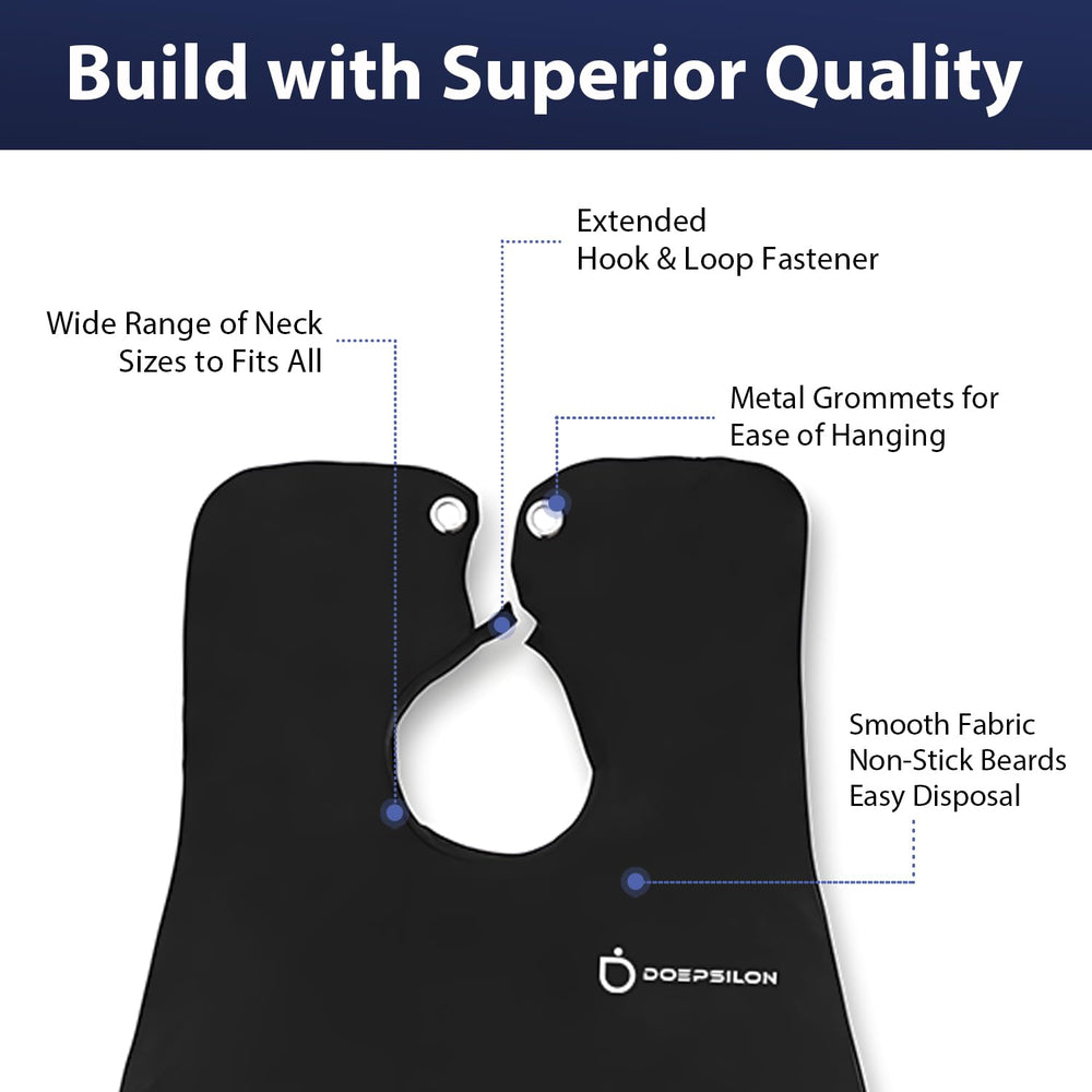DOEPSILON Beard Bib anti-static fabric resists hair cling and cleans easily.