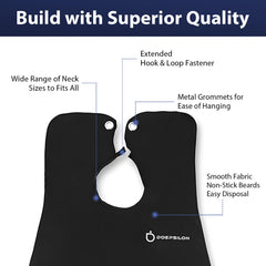 DOEPSILON Beard Bib anti-static fabric resists hair cling and cleans easily.