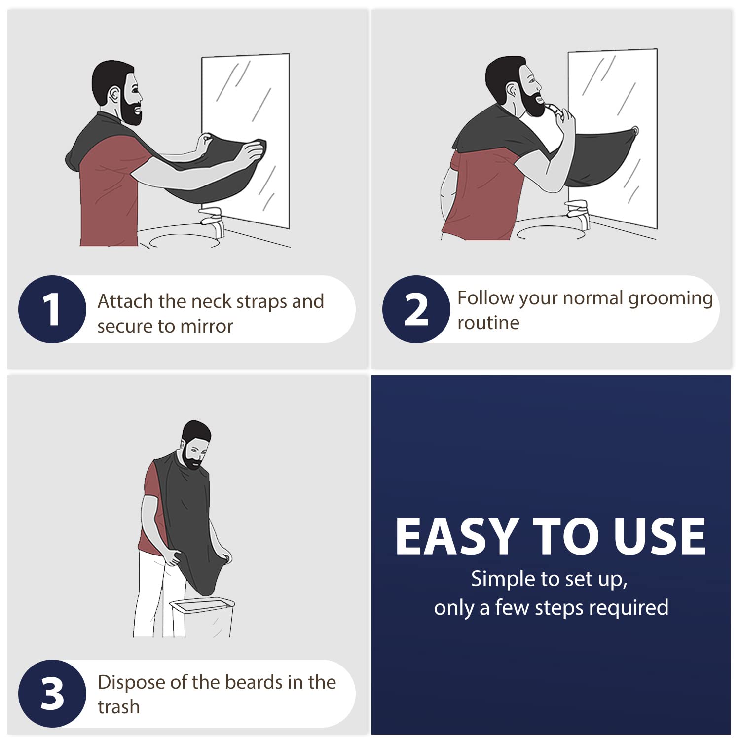 DOEPSILON Beard Bib waterproof material is quick to rinse after trimming.