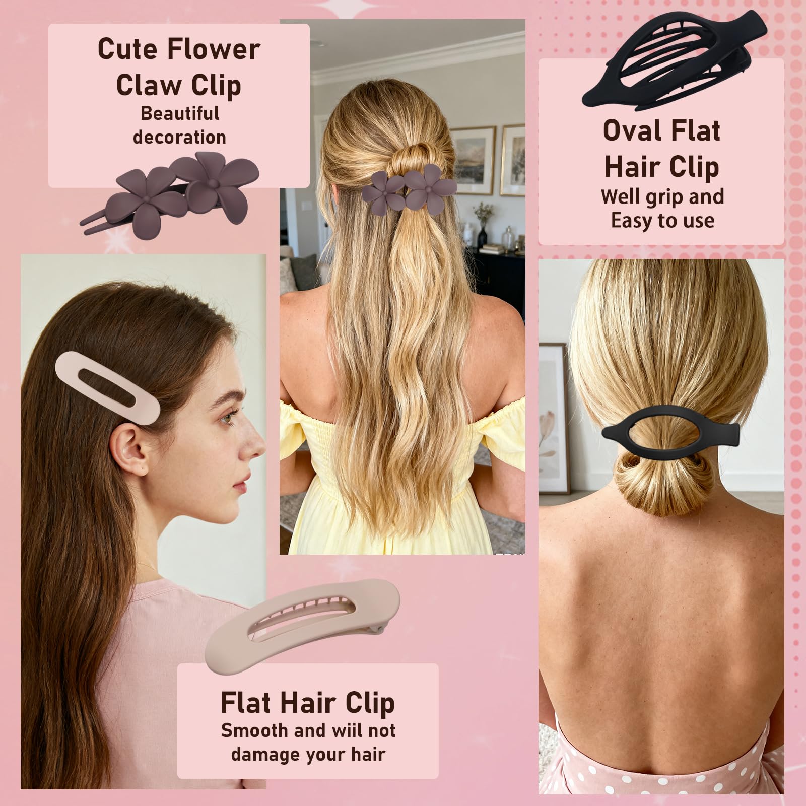DOGODE flat claw clip provides versatile grip for both thin and thick hair.
