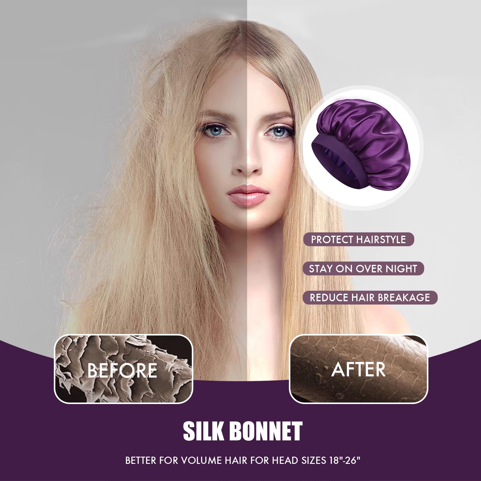 Doitory bonete de satén para cabello natural y rizado, reduce enredos.