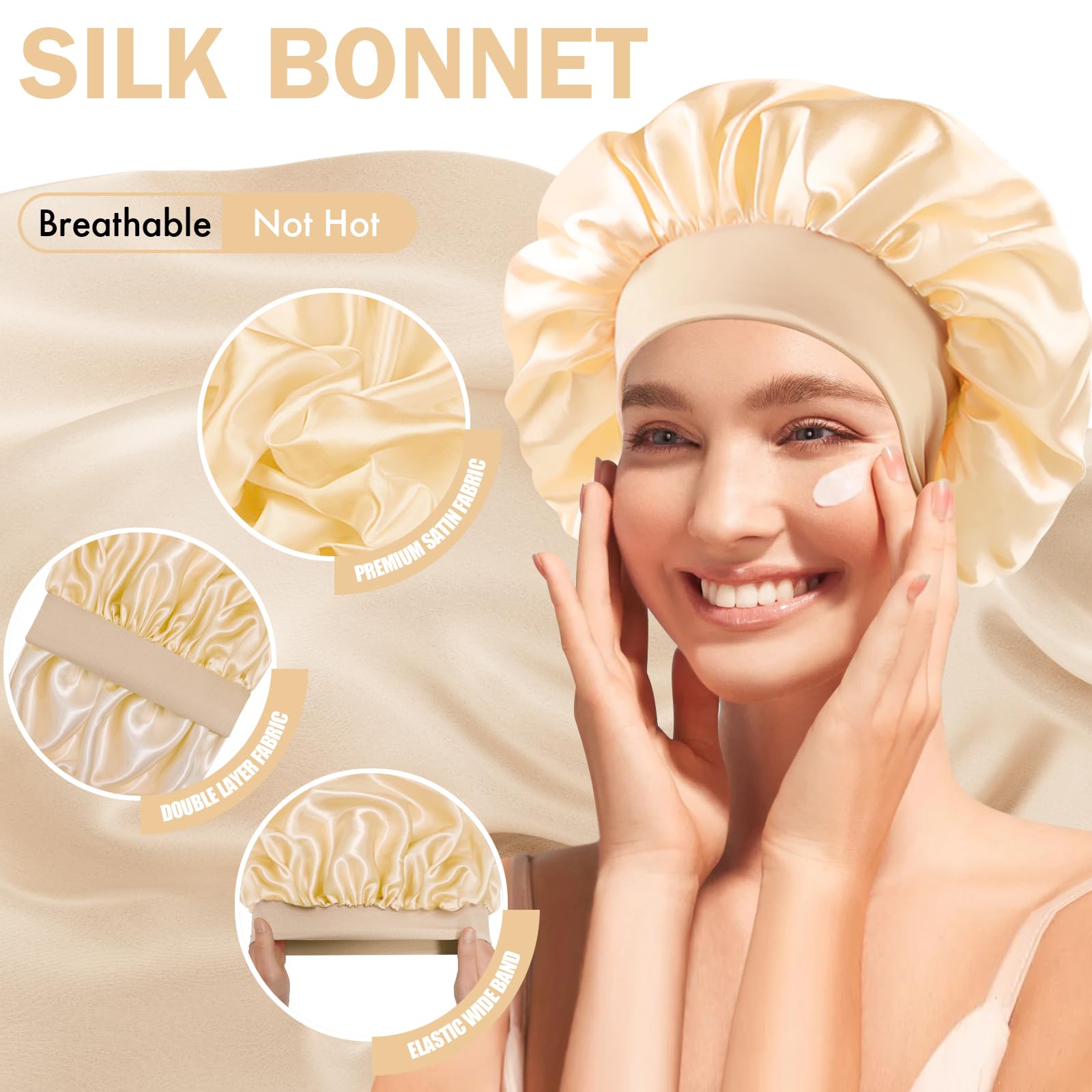Gorrito Doitory de seda satén dos capas interior y exterior protege el cabello sin manchar la almohada