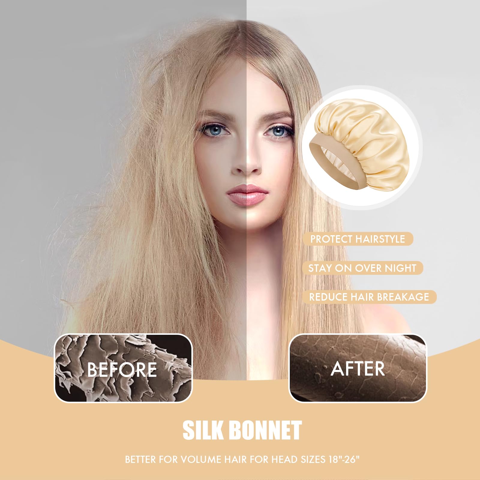 Gorrito Doitory de seda satén doble capa mantiene aceites naturales del cabello