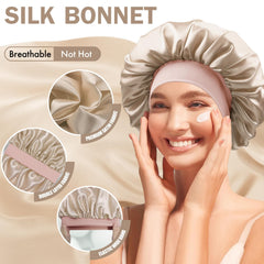 Doitory satin bonnet with soft elastic band for comfortable overnight wear.