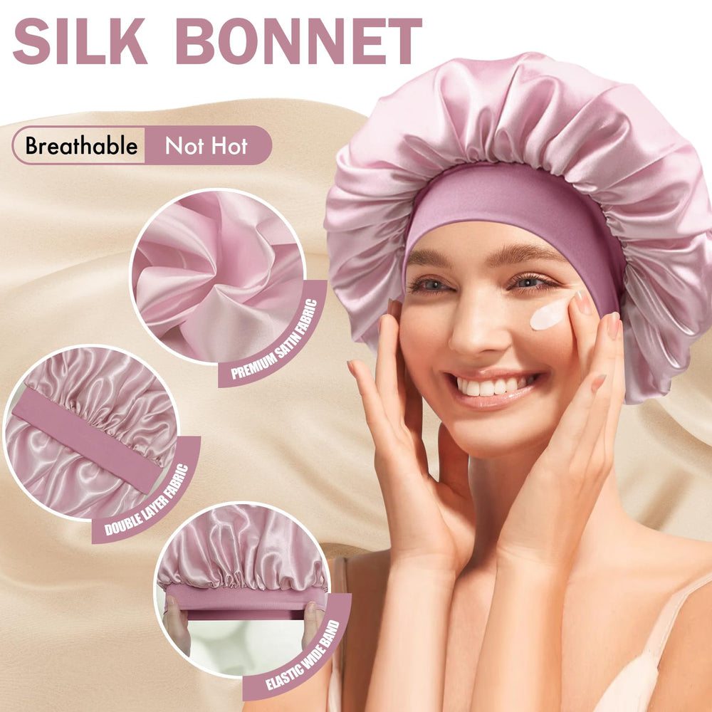 Doitory satin bonnet for washing, makeup, and gym routines