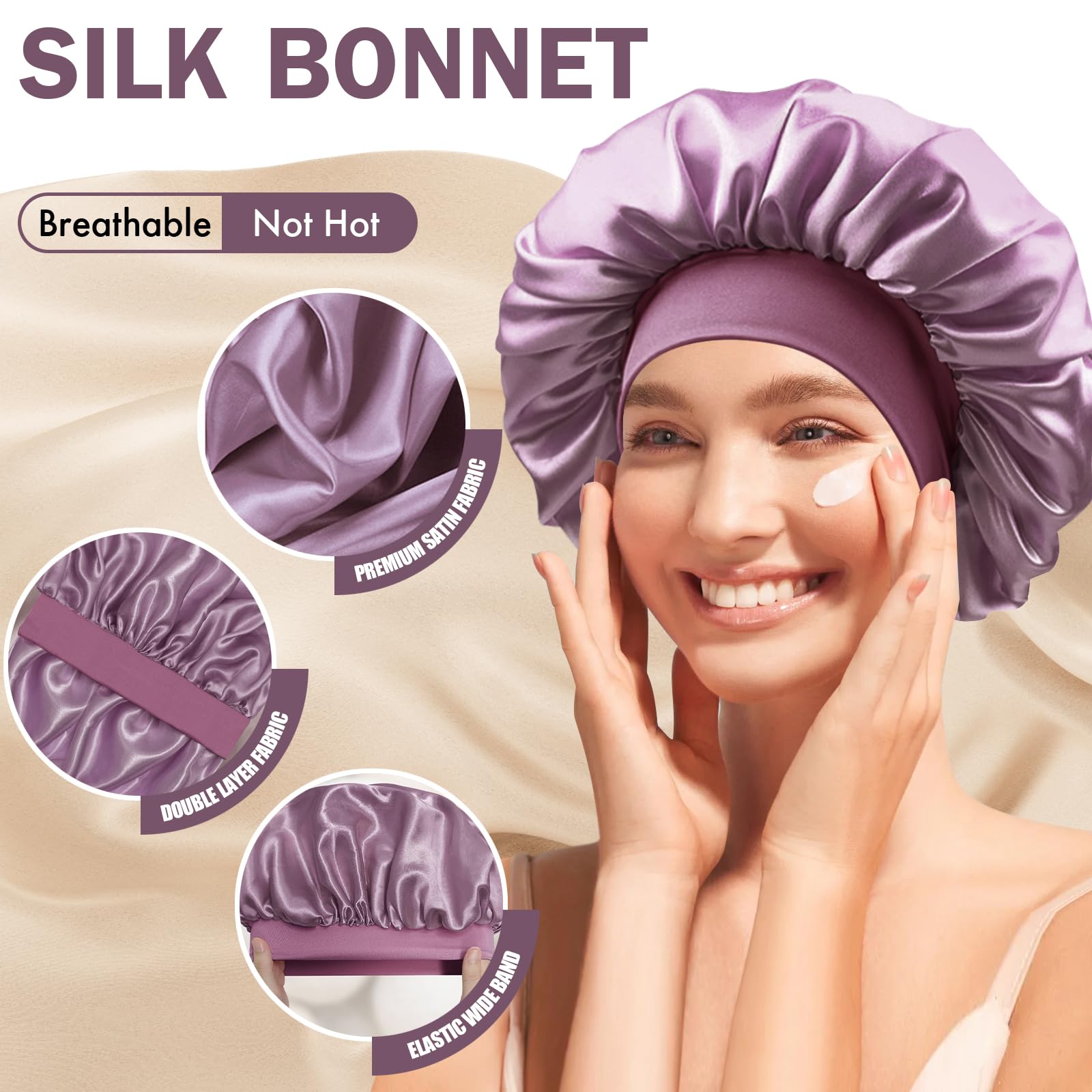 Doitory satin silk bonnet double-layer design emphasizes durability for long wear.