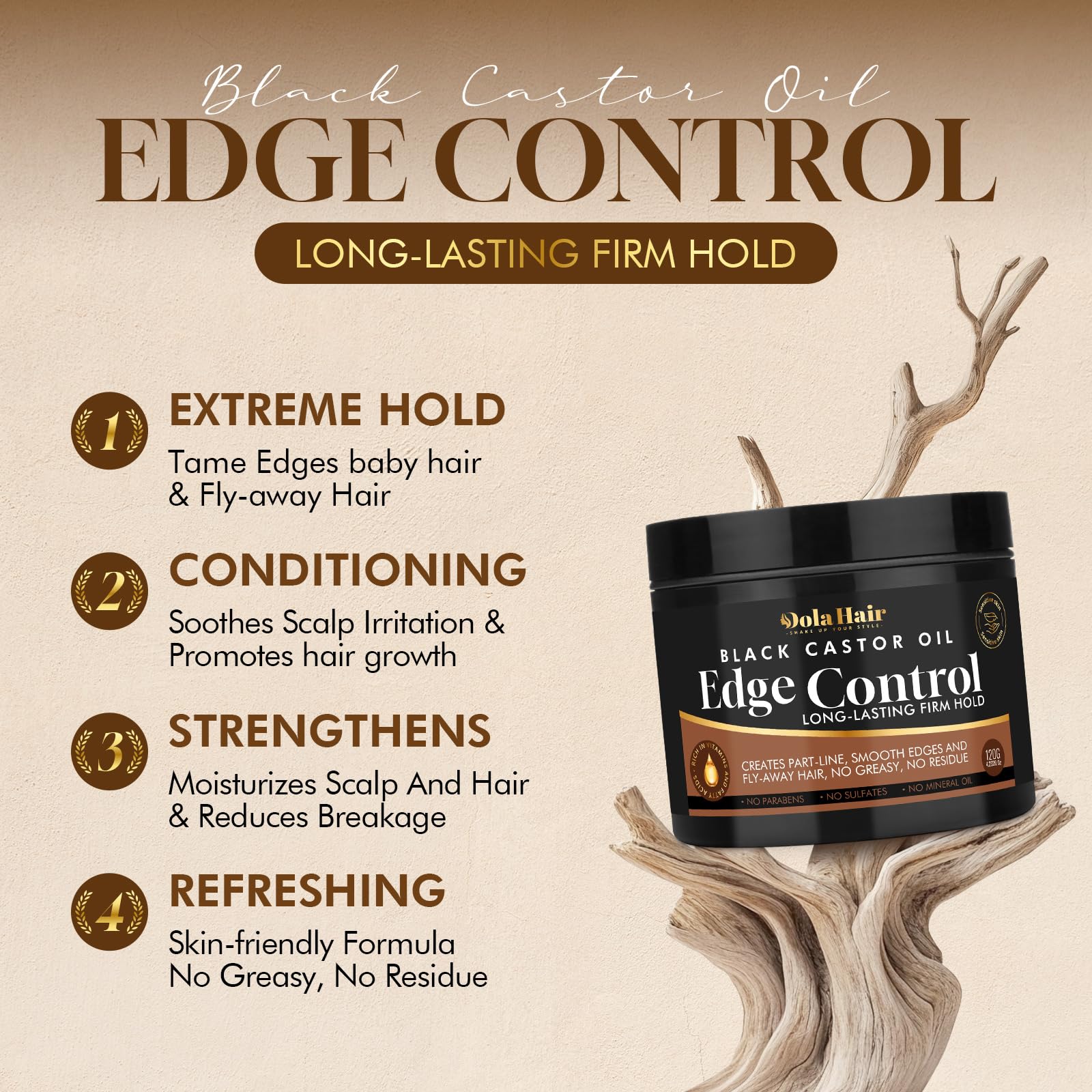 Dolahair control de bordes con aloe y miel para suavidad natural.