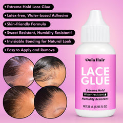 Dolahair lace glue layer drying to form an invisible bond.