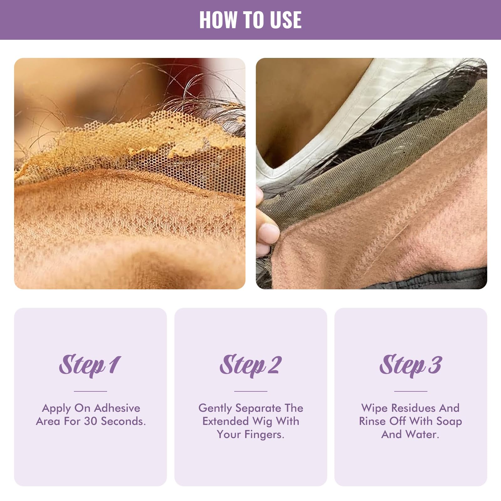 Dolahair Lace Glue Remover waiting period of 3 to 5 minutes for gentle action
