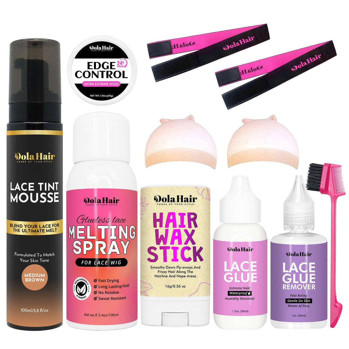 Dolahair Lace Tint Mousse applied for subtle lace-to-skin blending.