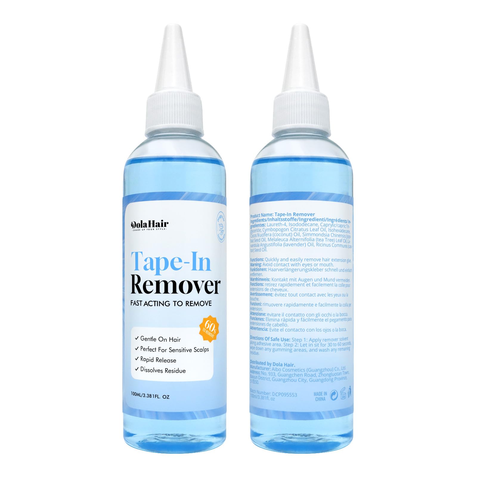 Dolahair no-residue removal detail indicating minimal adhesive residue.
