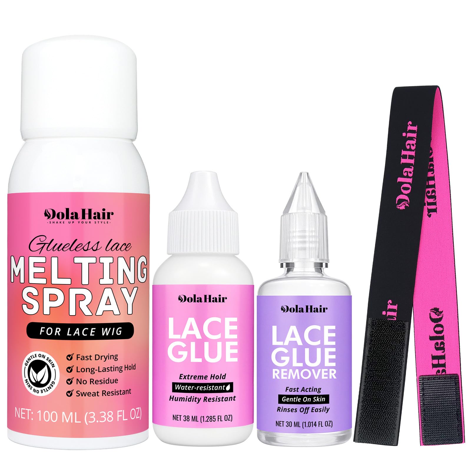 Dolahair wig glue spray on front lace for secure, natural look.