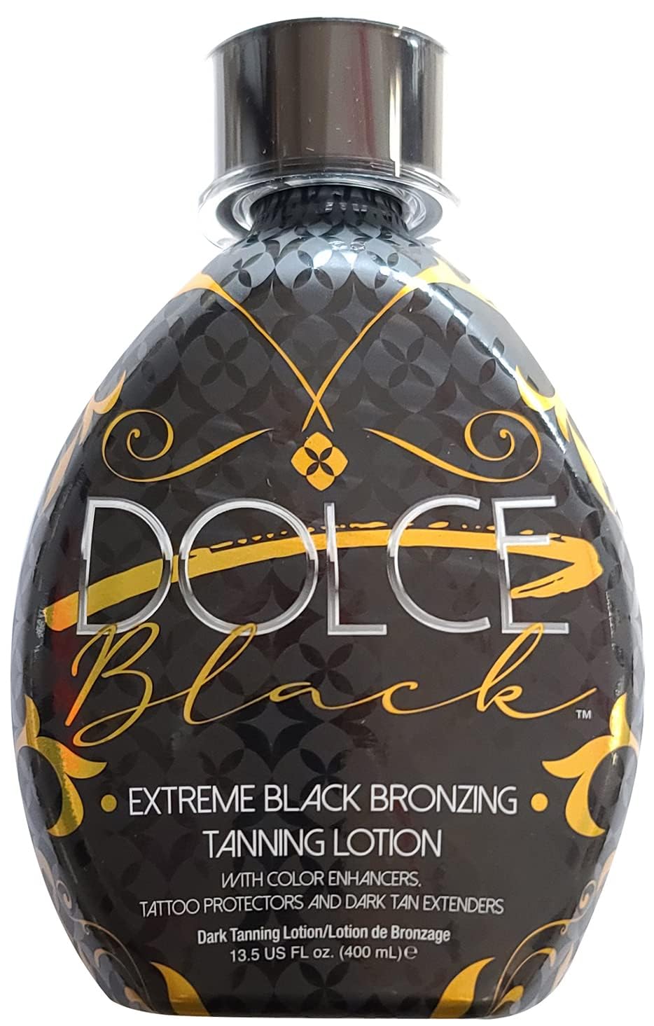 Dolce Black Bronzer Lotion application hands demonstrate quick-apply bronze for fast results.