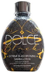 Dolce Black Bronzer Lotion application hands demonstrate quick-apply bronze for fast results.