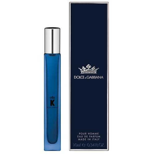Dolce&Gabbana K EDP travel spray bottle side view, sleek portable fragrance option.