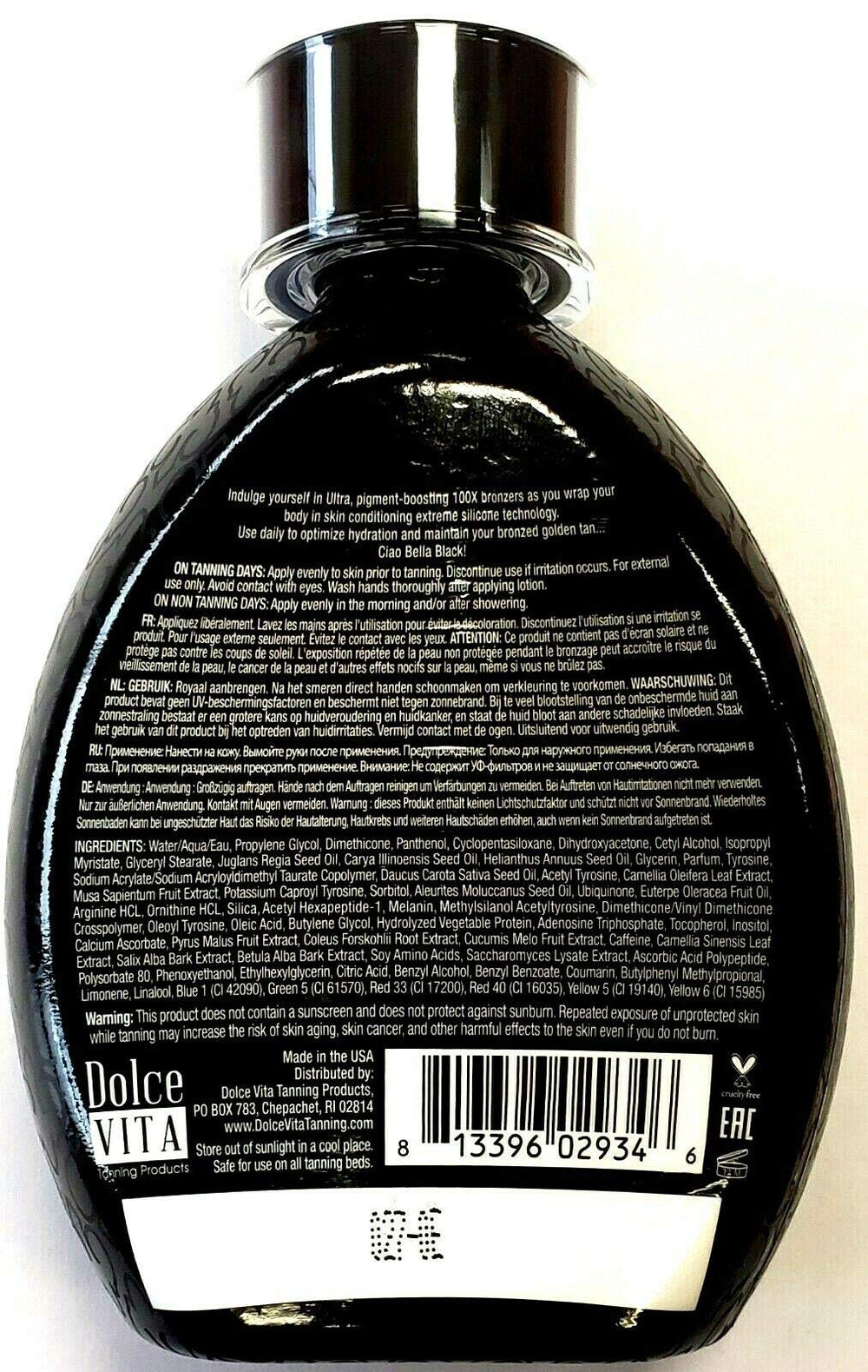Dolce Vita Bella Black 100X crema ligera para aplicación suave en piel.