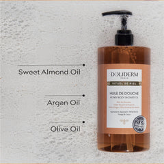 Doliderm Paris Honey Shower Oil ingredients highlight Manuka honey and propolis for hydration.