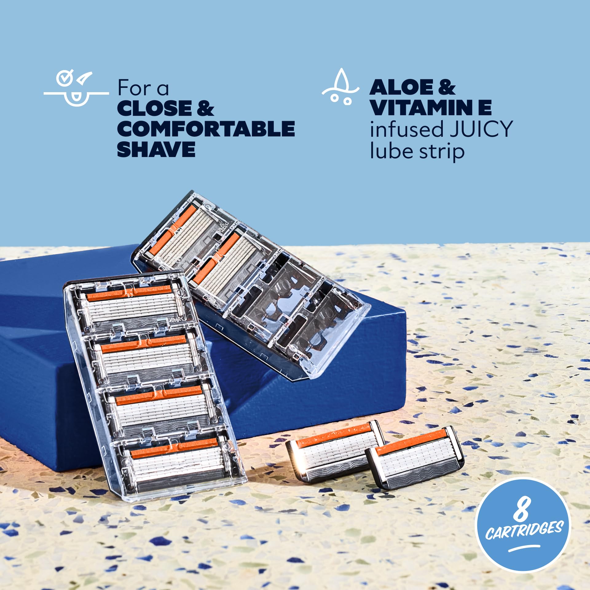 Dollar Shave Club refills close-up blades for a smooth, close shave