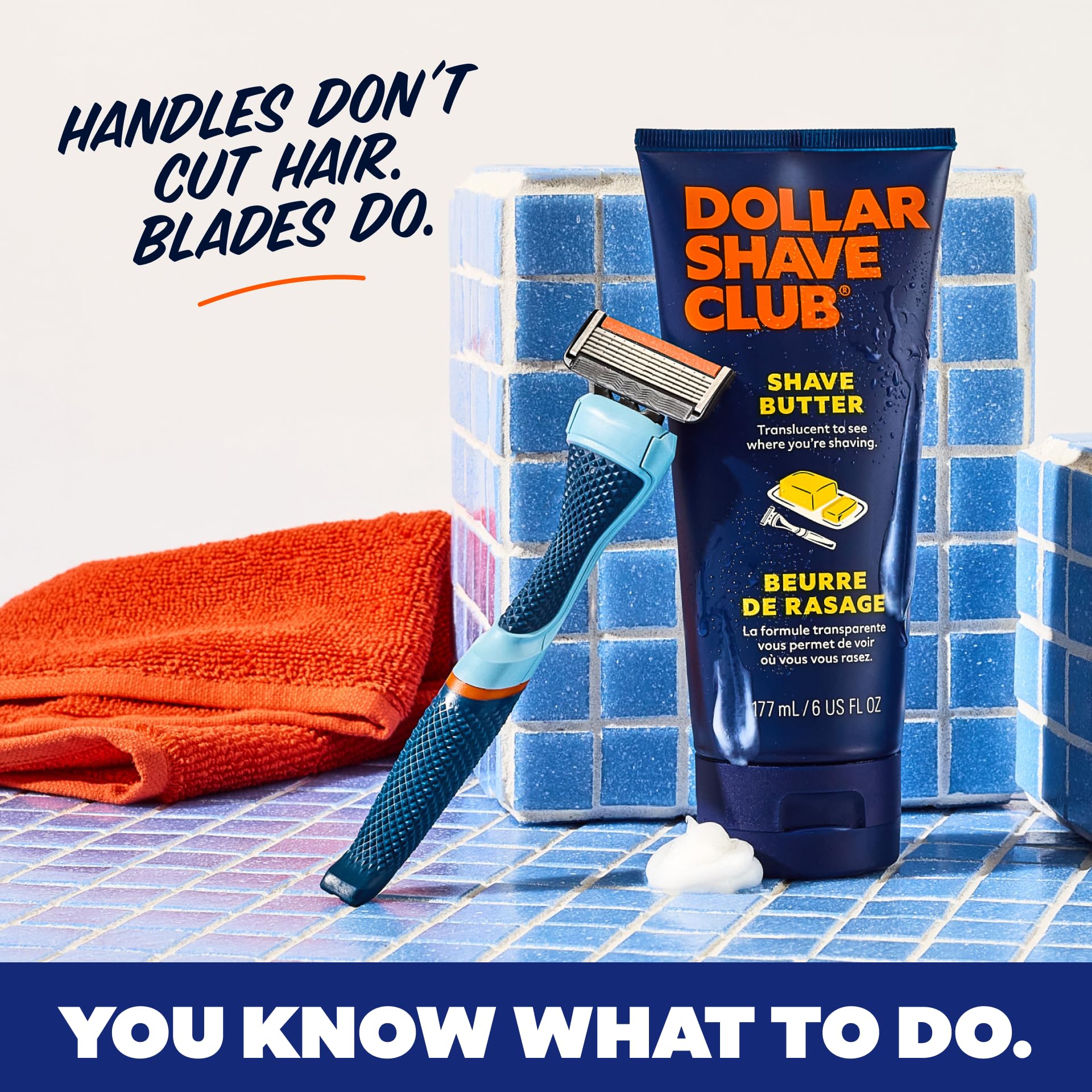 Dollar Shave Club blue handle not compatible with other brands to keep your DSC kit focused.