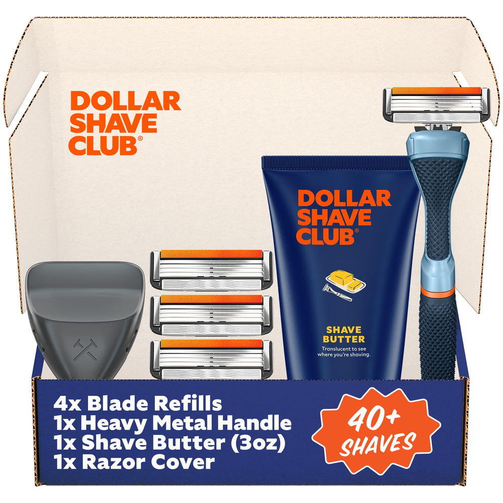 Dollar Shave Club blue handle with non slip 360 diamond grip for secure shaving