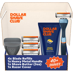 Dollar Shave Club blue handle with non slip 360 diamond grip for secure shaving