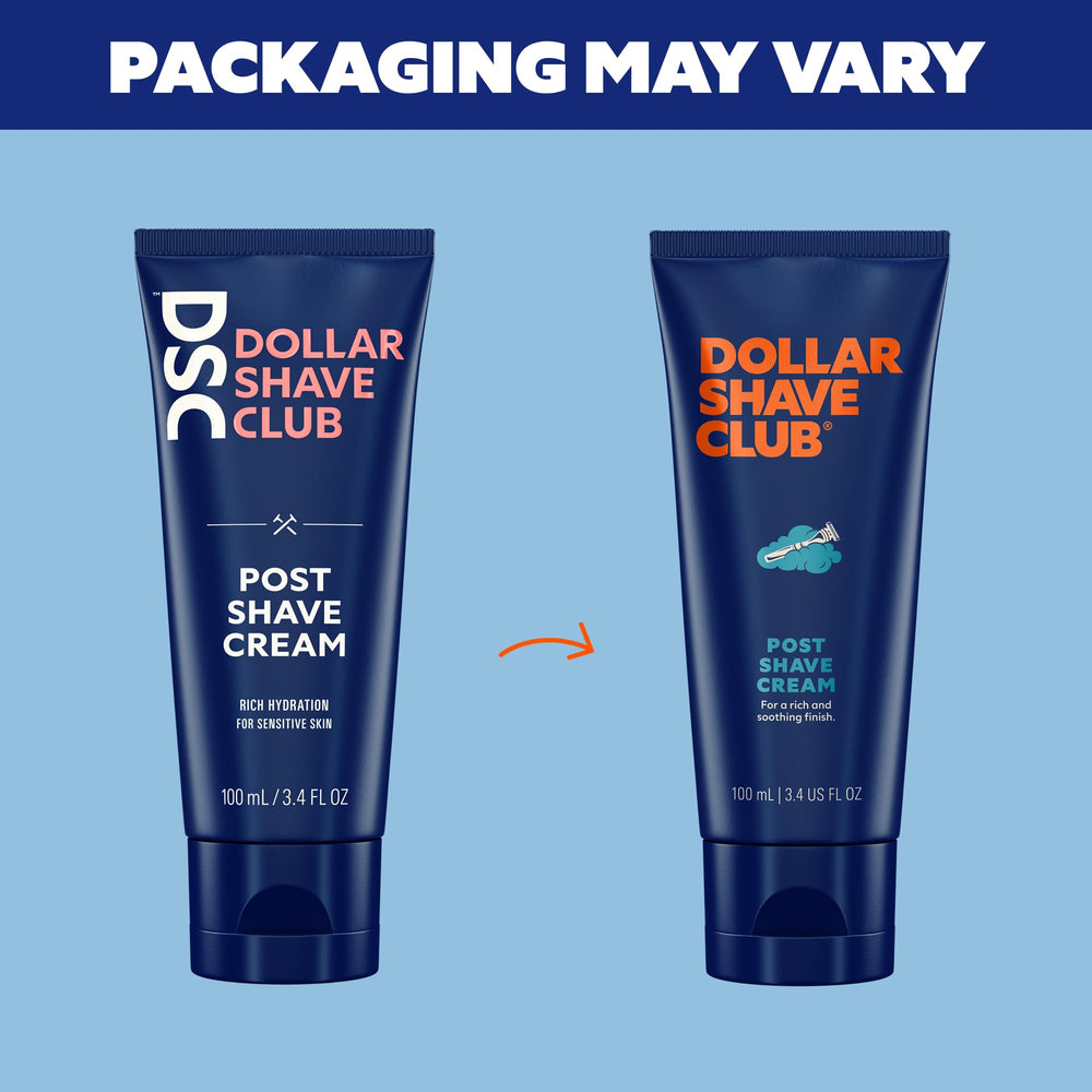 Dollar Shave Club Post Shave Cream display on a bathroom vanity