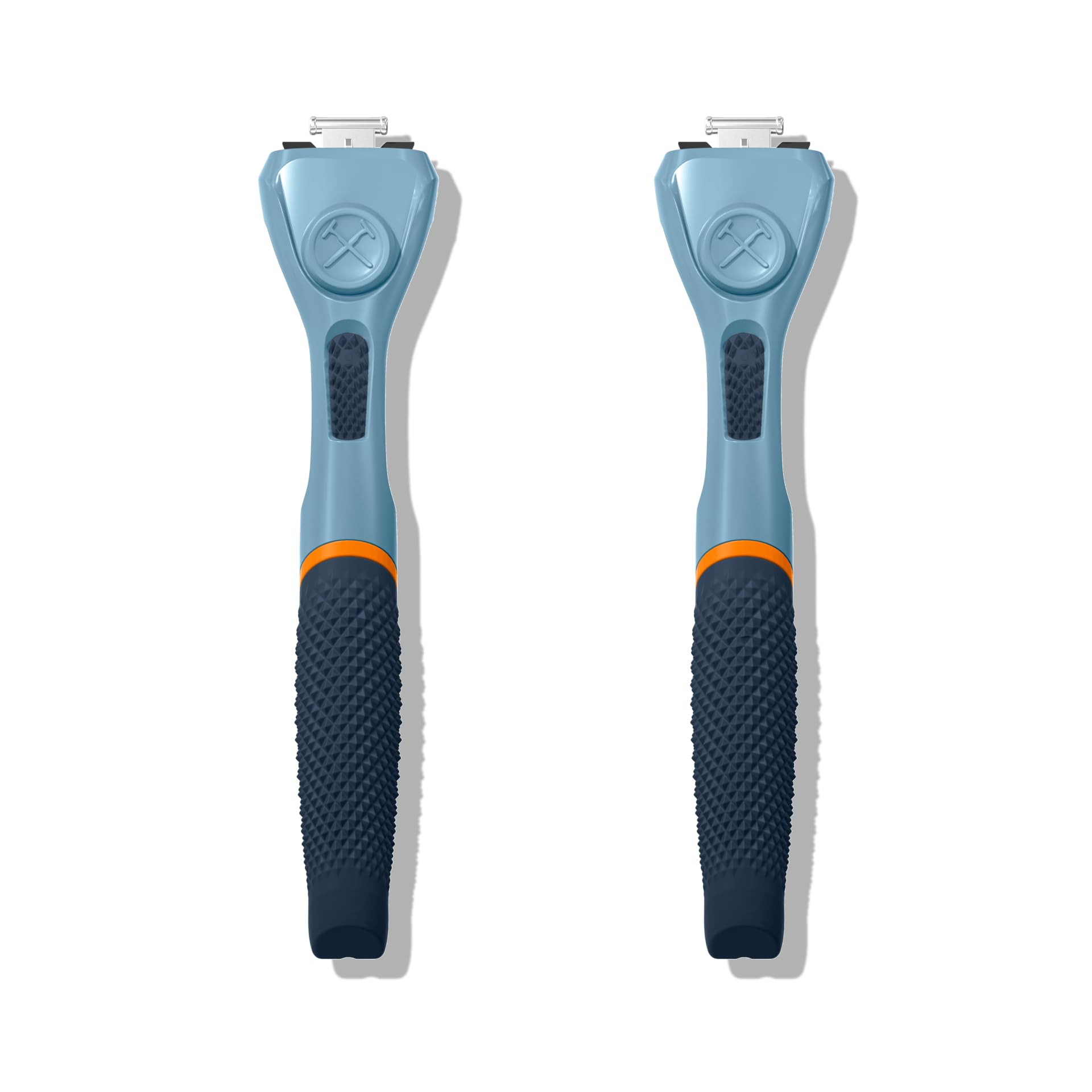 Dollar Shave Club blue razor handle 2-pack for easy replacements.