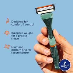 Dollar Shave Club green handle with balanced weight for precise strokes