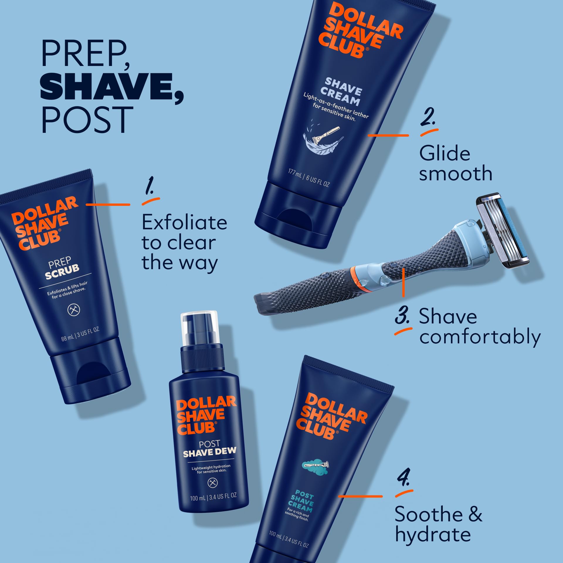 Aloe leaf juice in Dollar Shave Club shave cream boosts soothing hydration.