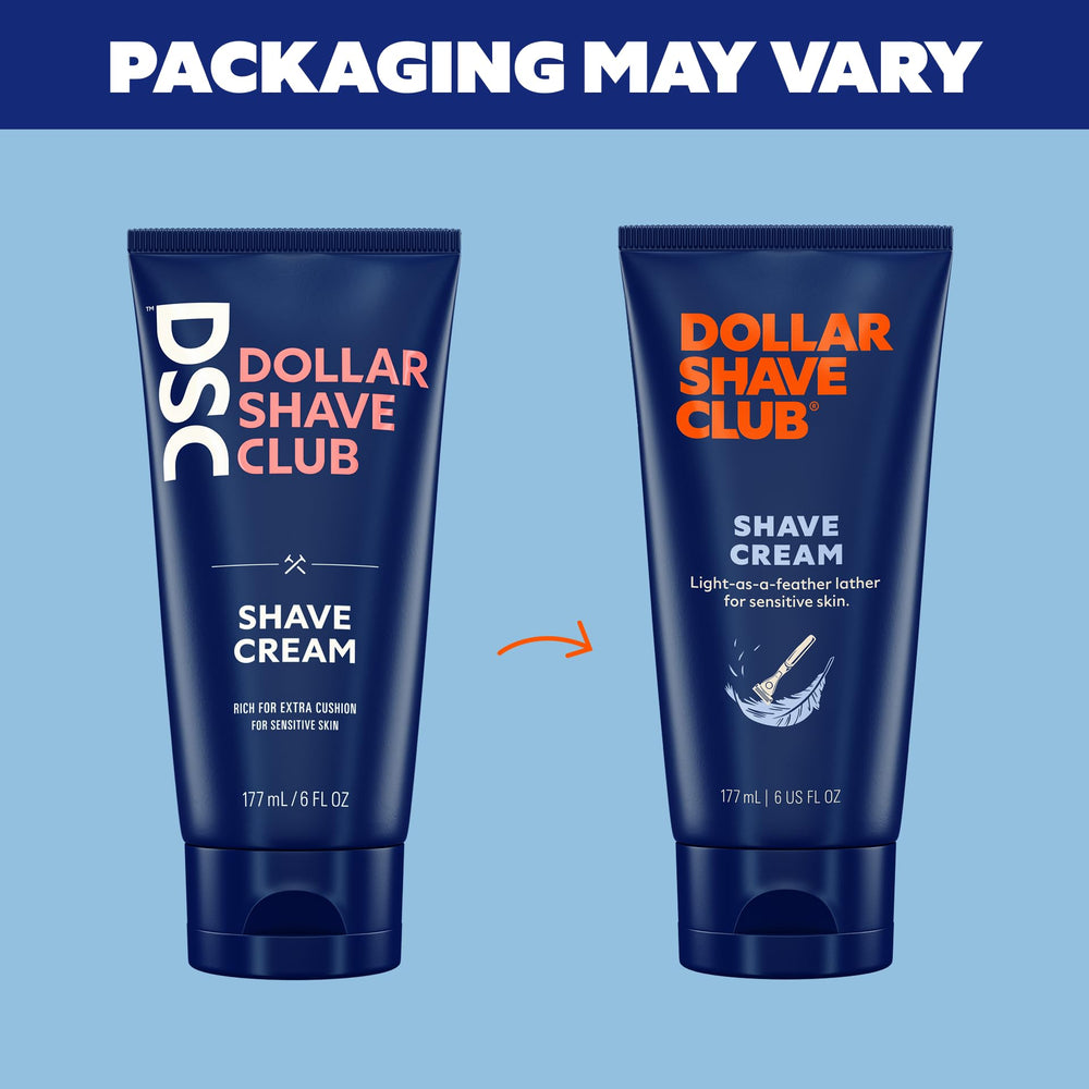 Dollar Shave Club shave cream with coconut oil delivers smooth slip.