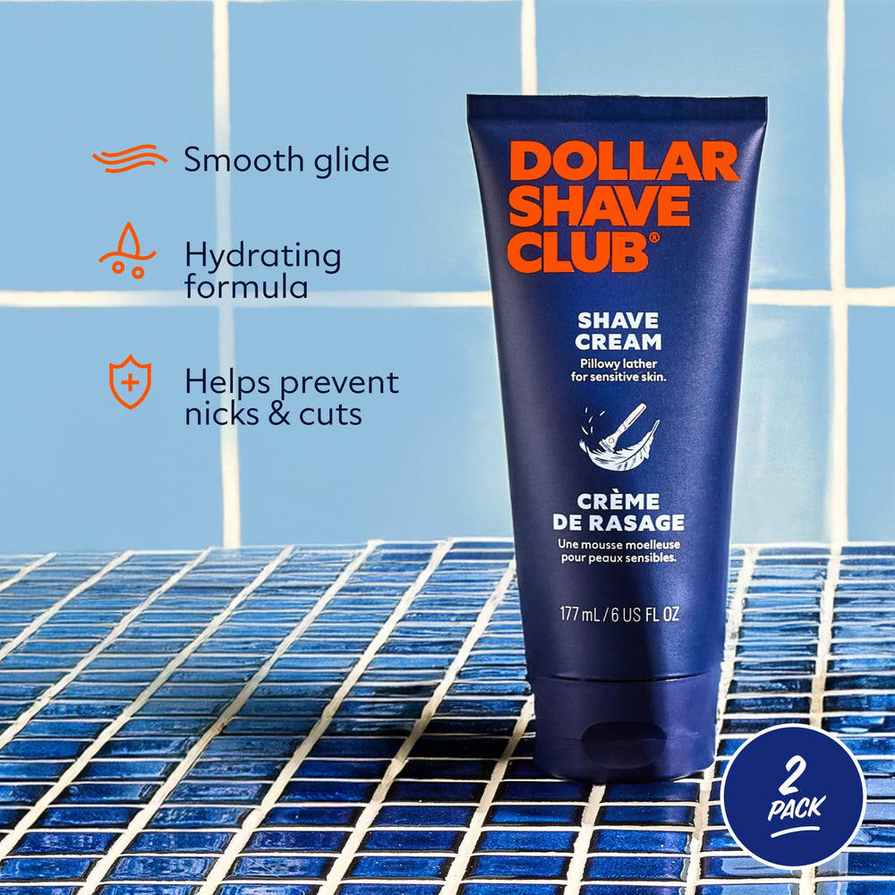 Dollar Shave Club shave cream shows rich foam for smooth glide.