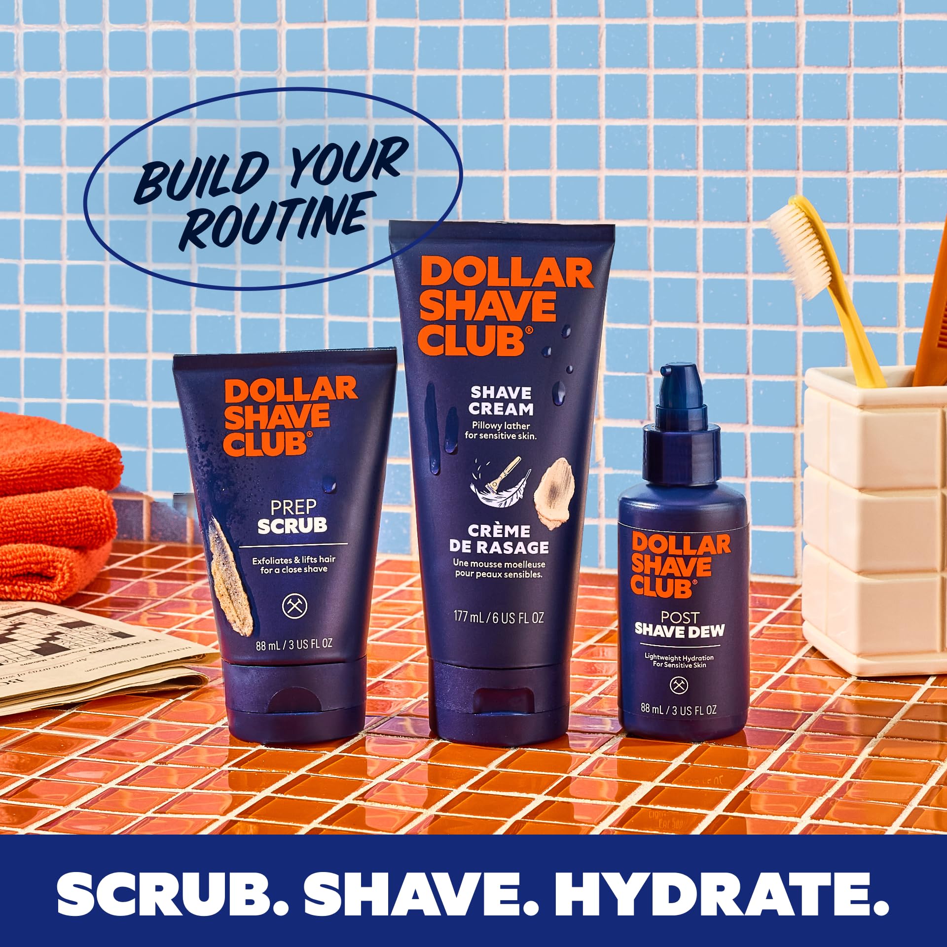 Dollar Shave Club shave cream with macadamia oil provides nourishing moisture.