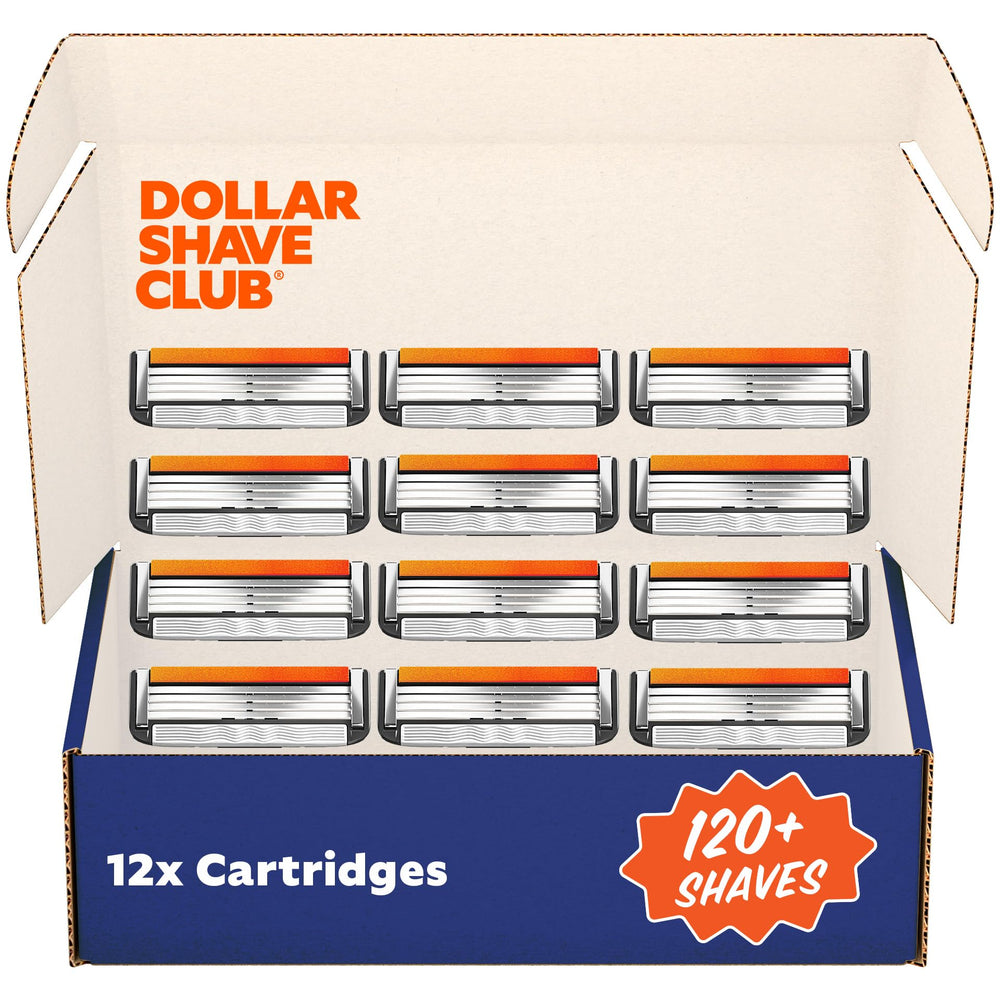 Dollar Shave Club Swift Rinse 12-pack with four blades designed for easy rinsing and thick facial hair