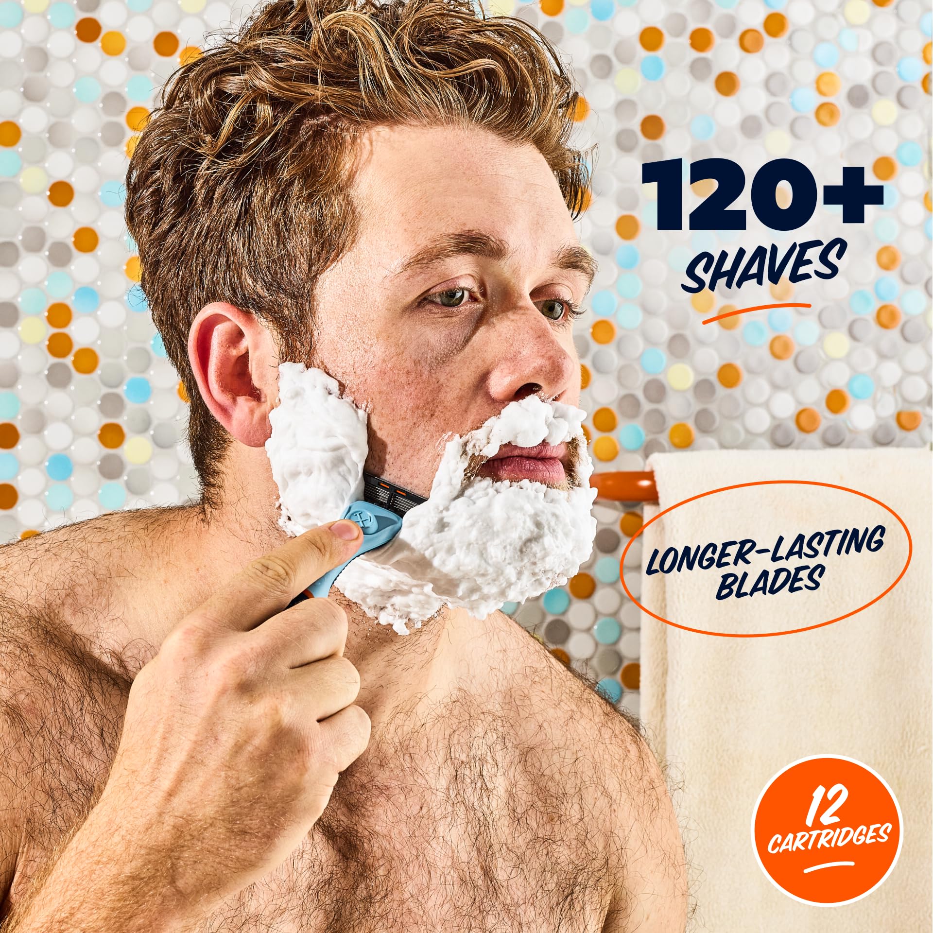 Swift Rinse blades pack on sink for quick grooming swaps with Dollar Shave Club