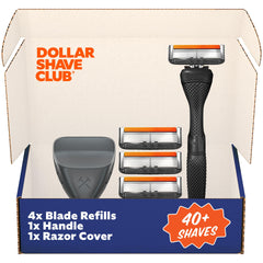 Dollar Shave Club Travel Set with four six-blade refills for a smooth on the go shave
